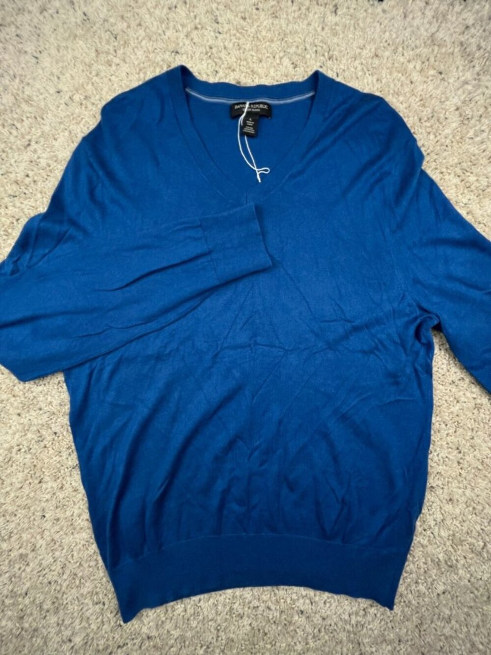 BANANA REPUBLIC Sweater Mens Large Blue Luxury Blend Sweater Long Silk Cashmere